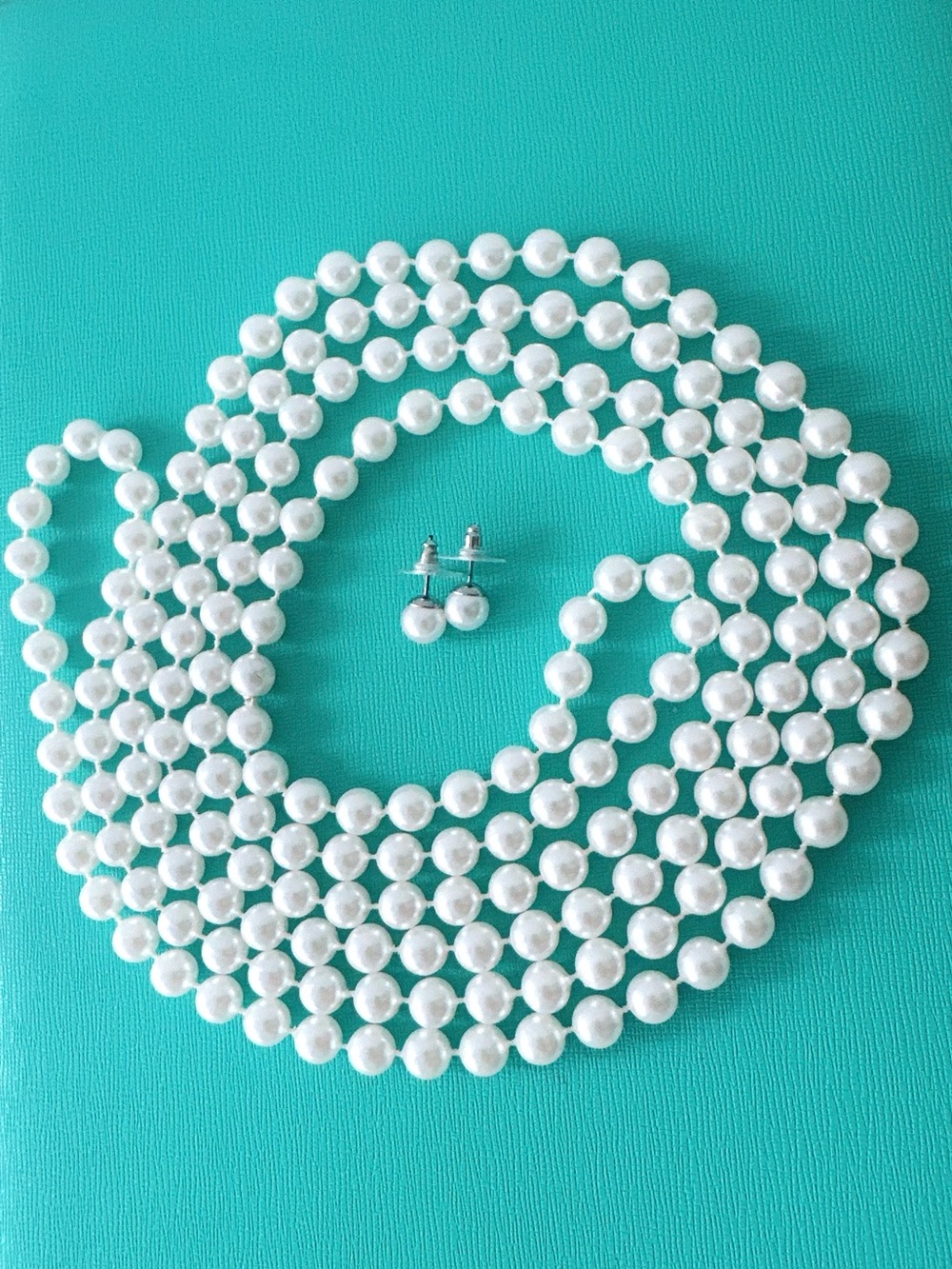 Classic 8MM White Pearl Necklace and Stud Earrings Set
